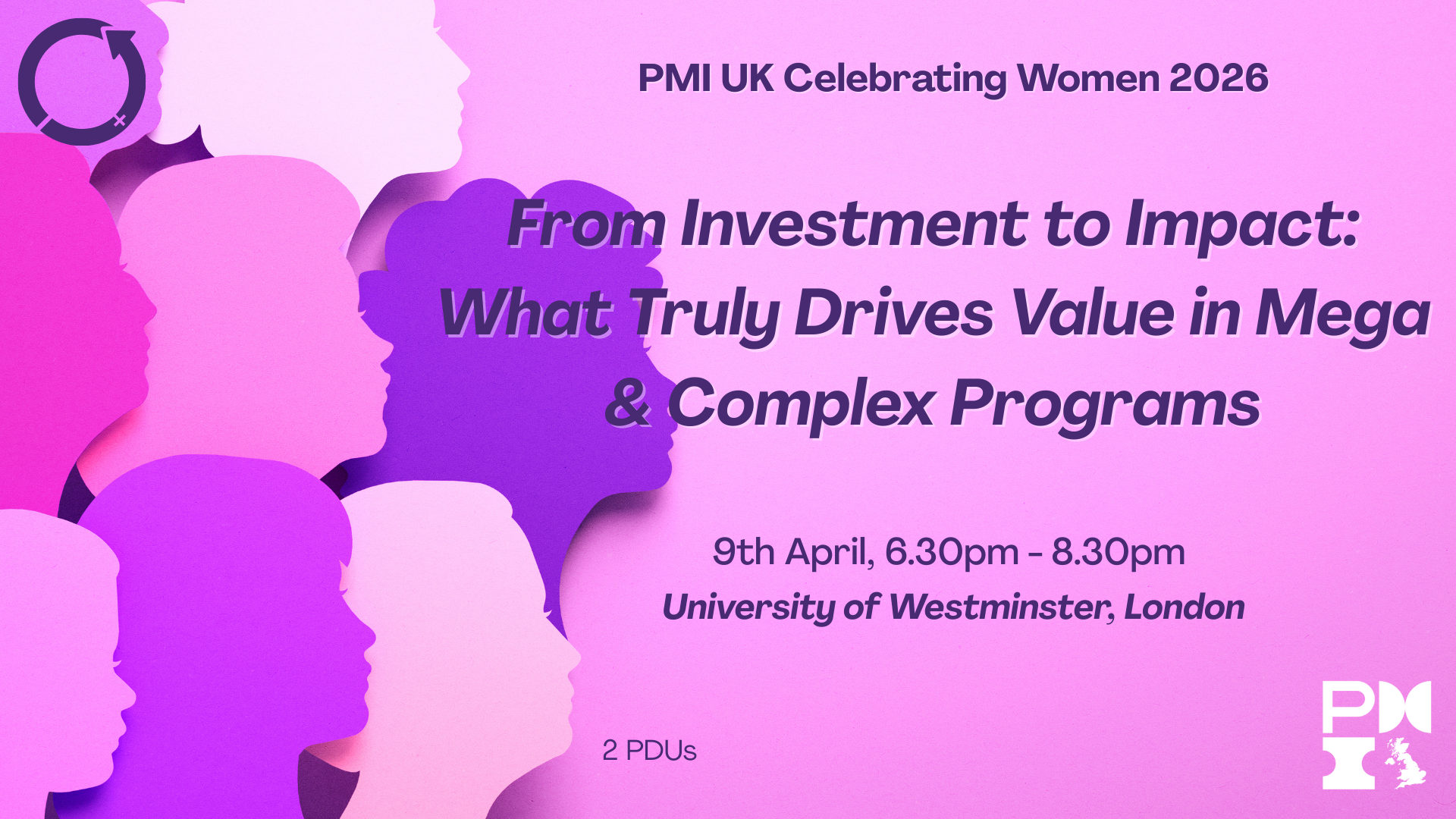 PMI UK Celebrating Women 2026: From Investment to Impact: What Truly Drives Value in Mega & Complex Programs. 9th April 2026