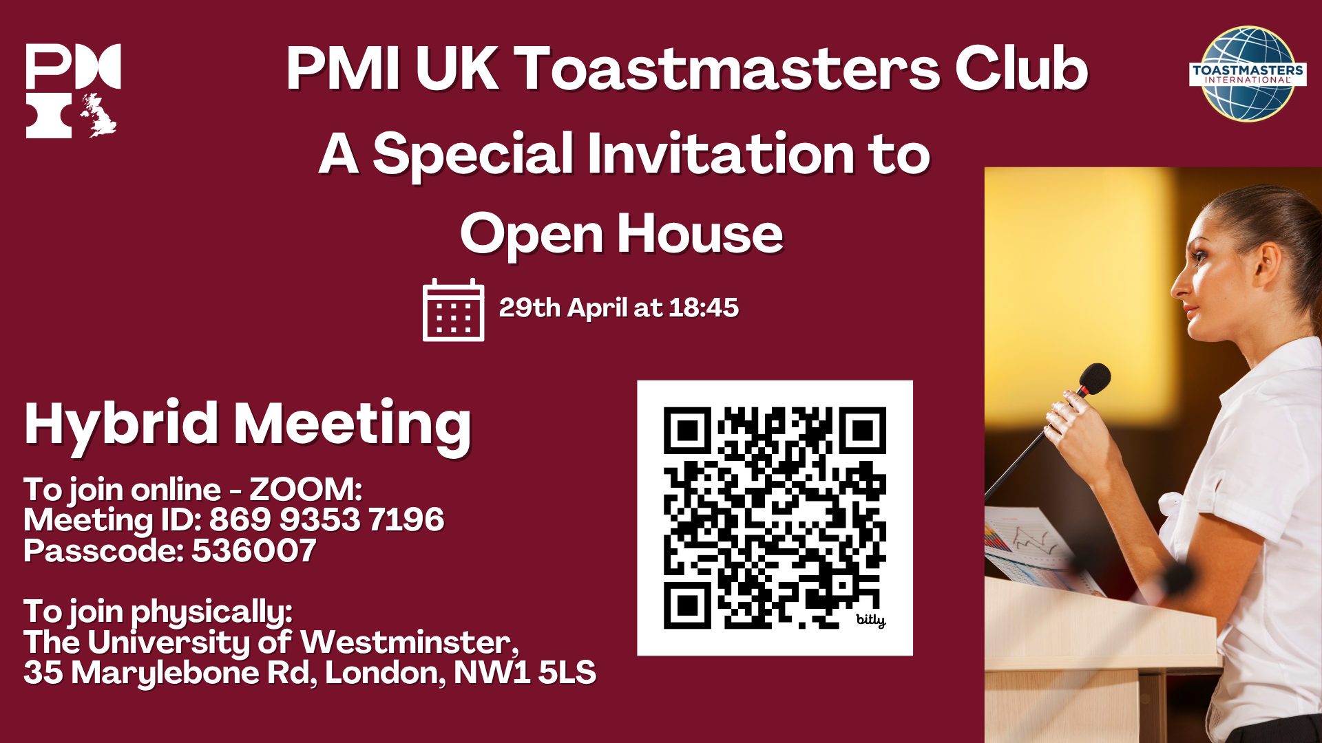 PMI UK Toastmasters: Open House. 29th April 2026