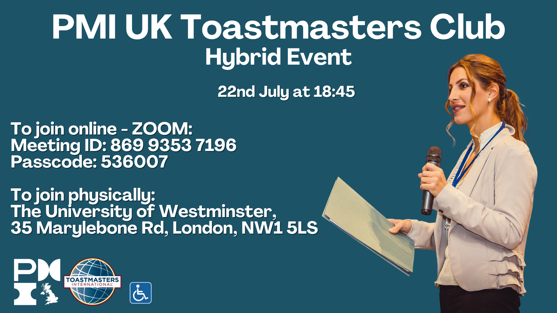 PMI UK Toastmasters. 22nd July 2026
