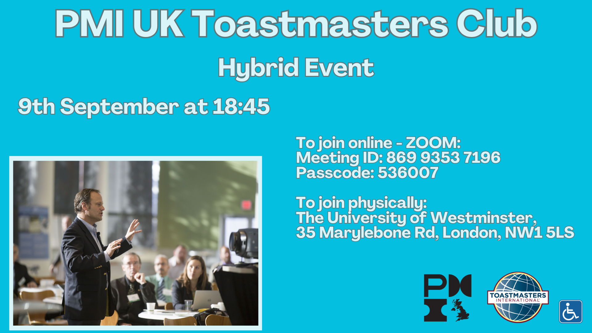 PMI UK Toastmasters. 9th September 2026